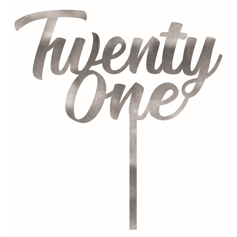 Acrylic Cake Topper, Silver, 21st