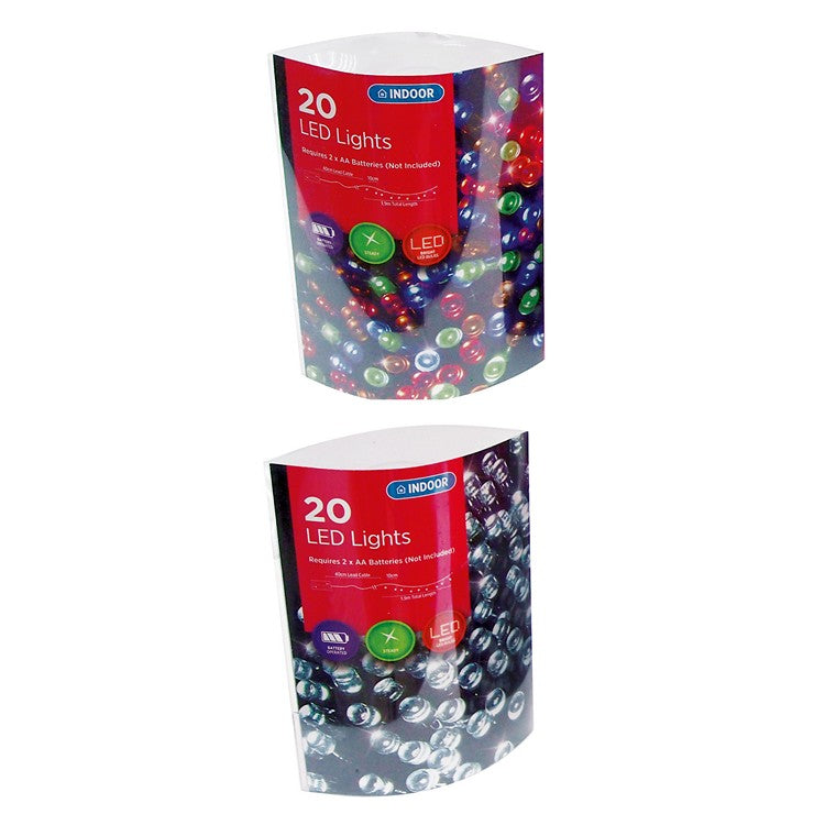 Xmas LED Fairy Lights 20 LED, 2 Asstd Colours