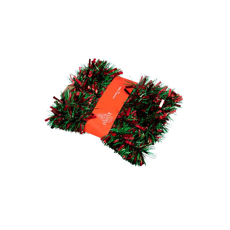 Christmas Tinsel Chunky Red w/ Green, 3m