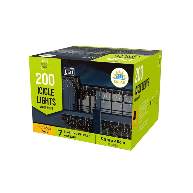 Christmas Solar Icicle Lights 200 LED, Assorted