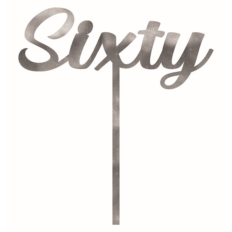 Acrylic Cake Topper, Silver, 60th