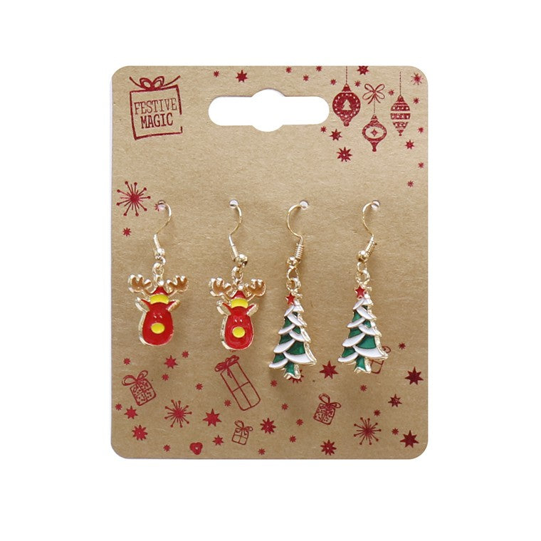 Christmas Dangly Earrings, 2pk, Assorted