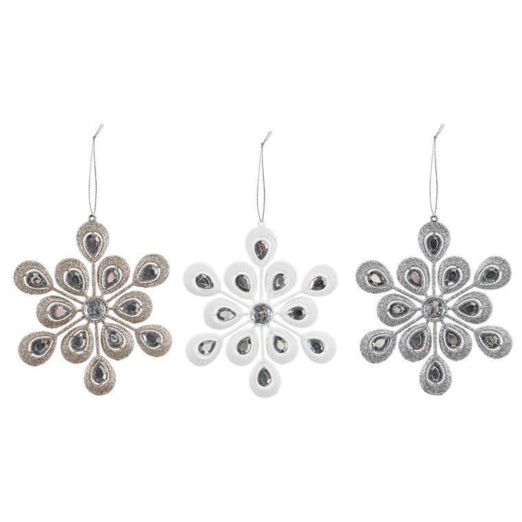 Hanging Jewelled Snowflake, 14cm, Assorted