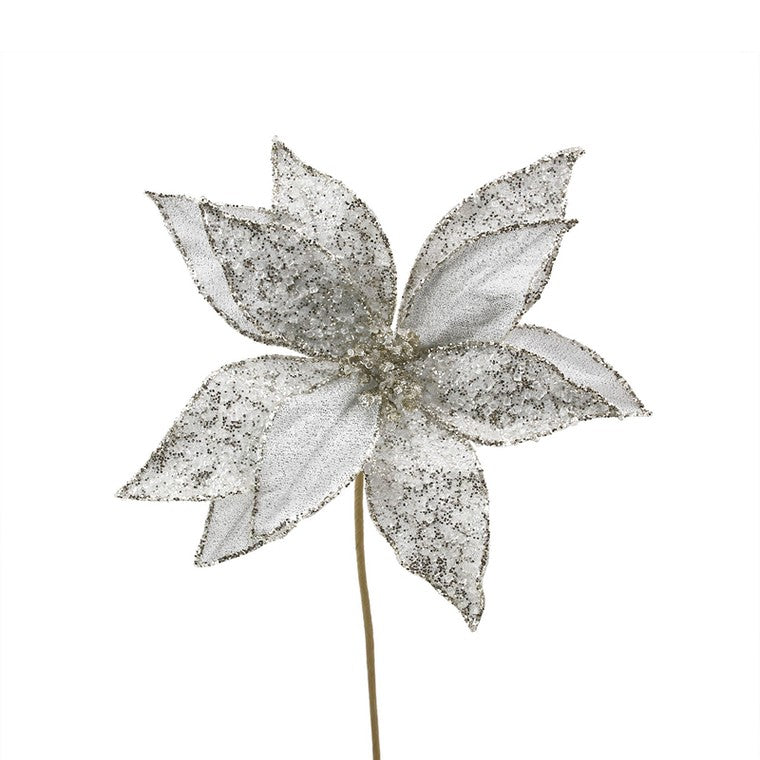 Platinum Poinsettia w/ Clip, 28cm