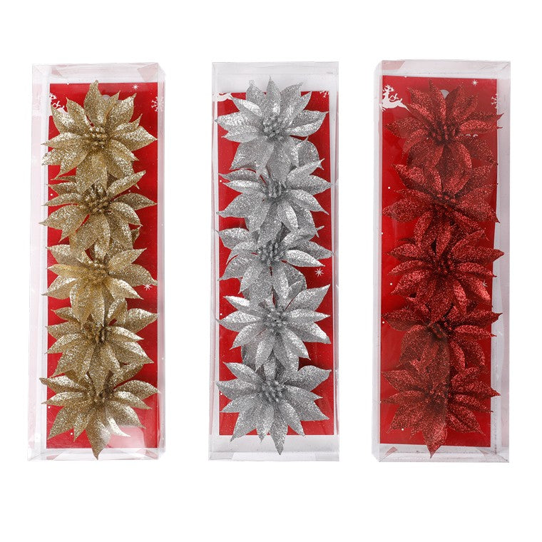 Poinsettia Decoration, 5pk