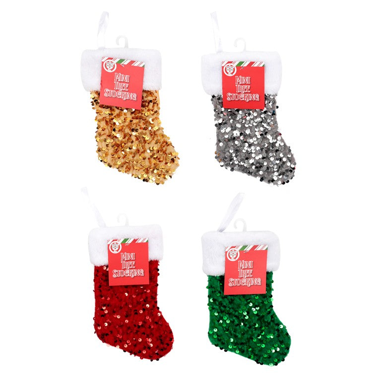 Mini Tree Stocking, 17cm, Assorted