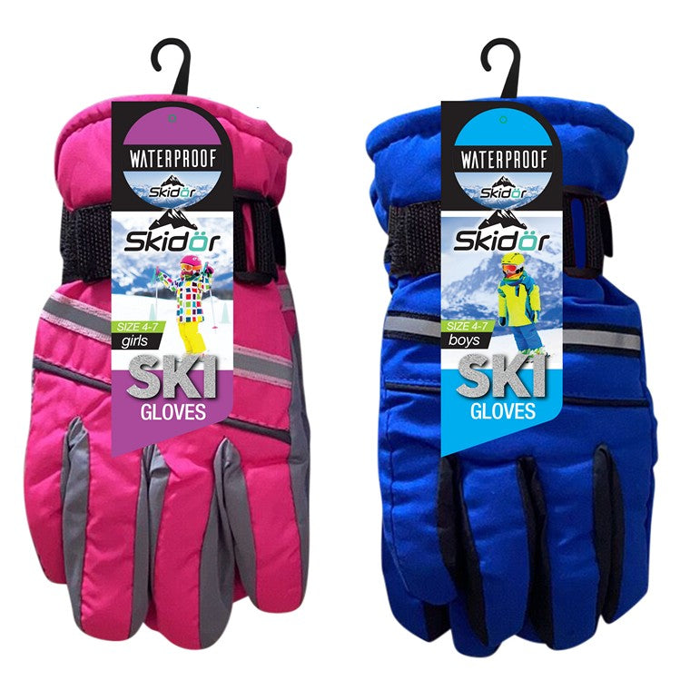 Kids Ski Gloves, Water Resistant, 2 Asstd Colours