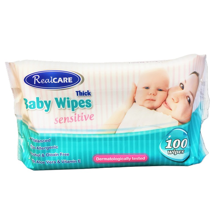 Thick Baby Wipes w/ Aloe Vera & Vitamin E, 100pk