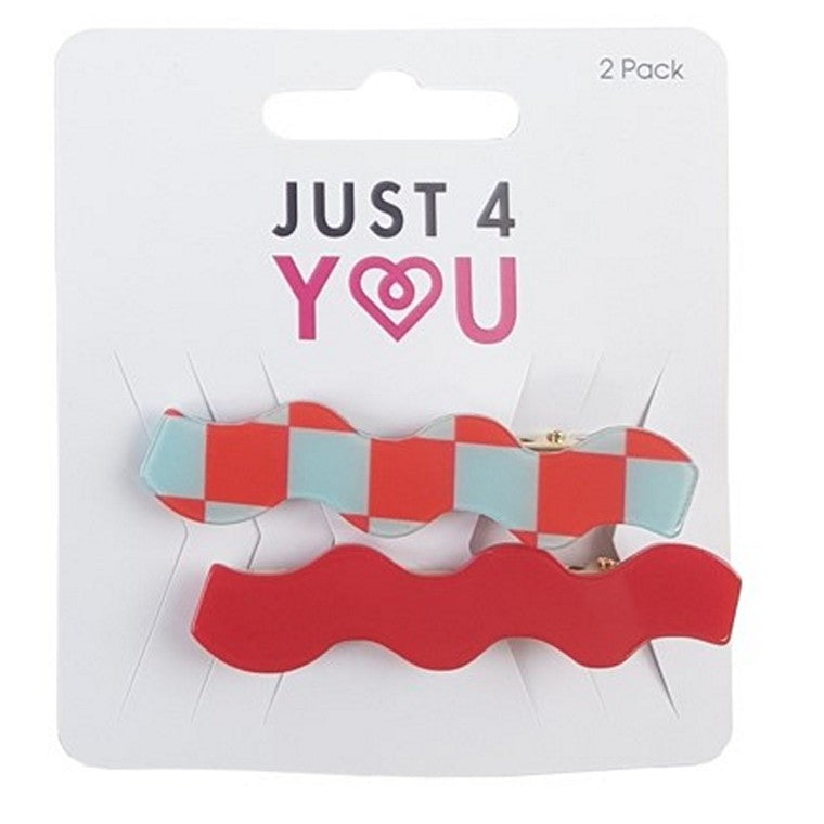 Hair Clip, Check Wave, 2pk, 4 Asstd Colours