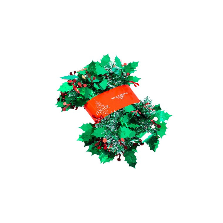 Christmas Tinsel, Holly and Berries, 3m