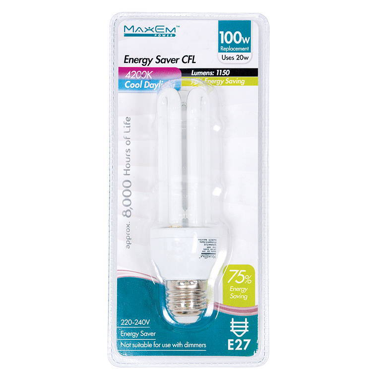 Energy Saver Lights, Cool White, E27, 100W/20W Screw