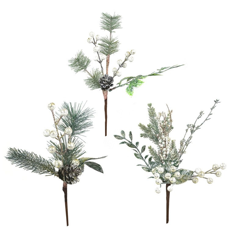 White Berry Picks, 24cm, Assorted