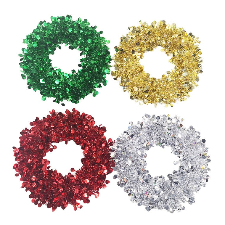 Tinsel Wreath, 25cm, Assorted