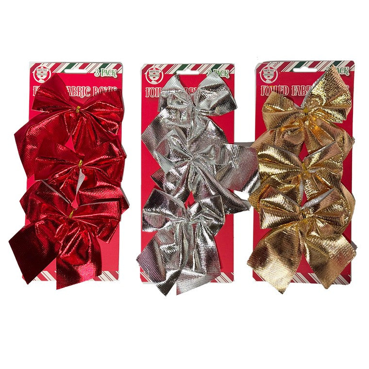Foiled Fabric Bows, 10cm, 3pk, Assorted