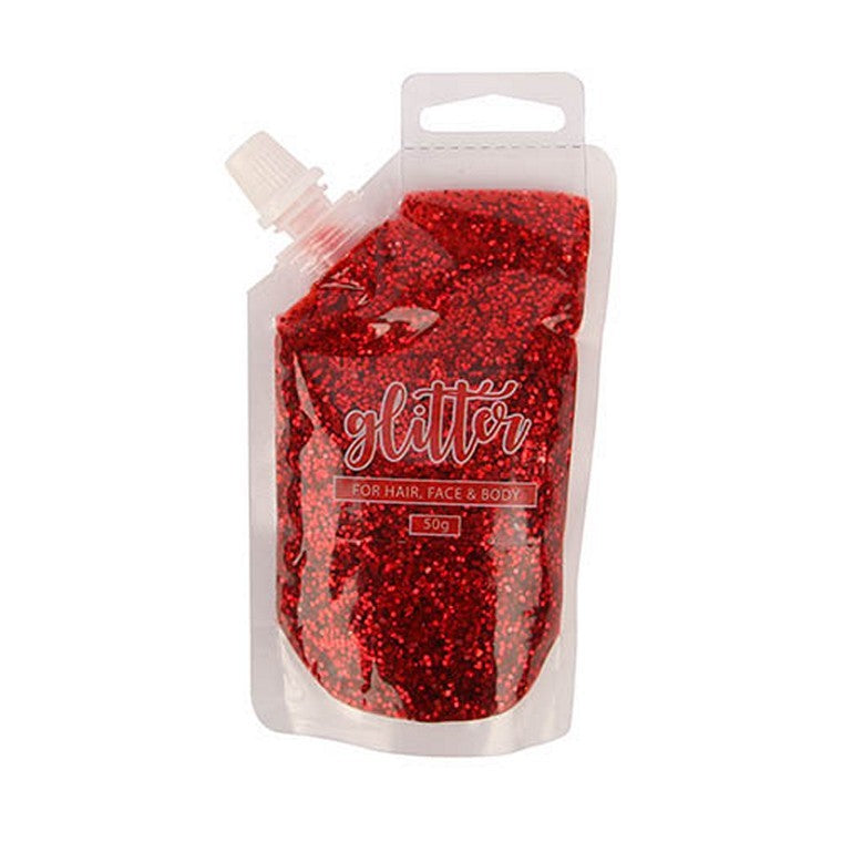 Red Glitter Gel Pouch, 50gm