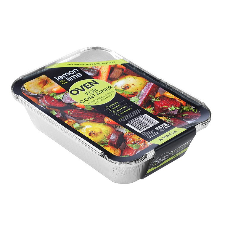 Foil Container w/ Lid, 4pk