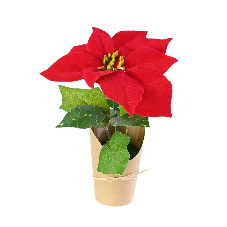 Mini Flocked Poinsettia Pot, 21cm, Assorted
