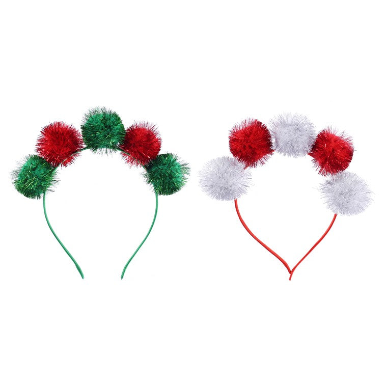 Pom Pom Tinsel Headband, Assorted