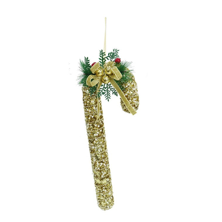 Sparkly Candy Cane w/ Pine Deco, Assorted