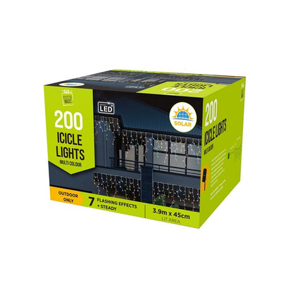 Christmas Solar Icicle Lights  200 LED, Assorted