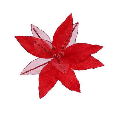 Velvet Sheer Poinsettia Clip, Assorted