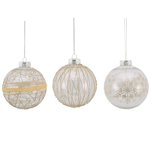 Clear Bauble w/ Champagne Glitter, 10cm, Assorted