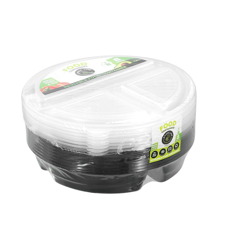 L&L 3 Section Food Container 1000ml, 8pk