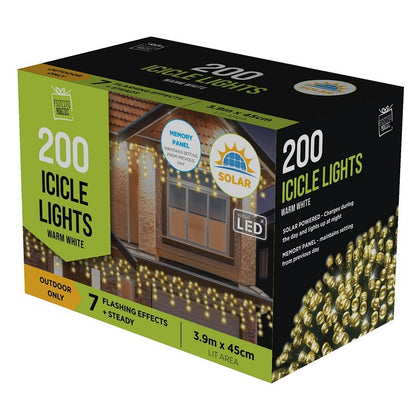 Christmas Solar Icicle Lights  200 LED, Assorted