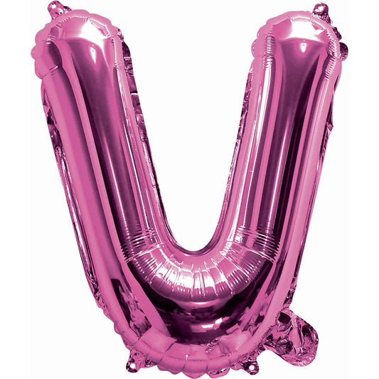Pink Foil Balloon, 35cm, Letter V