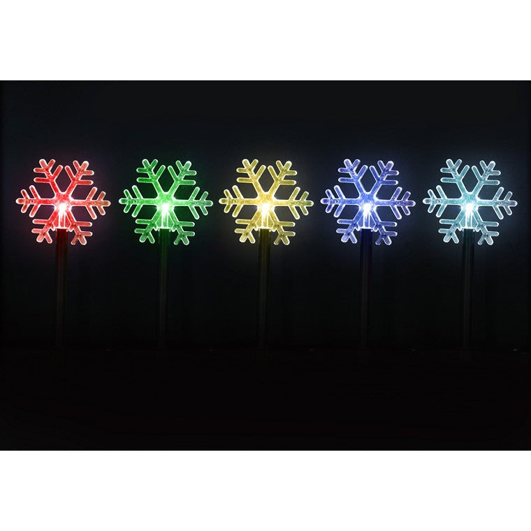 Solar LED Snowflake Path Lights, 5pk, Assorted