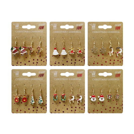 Christmas Dangly Earrings, 2pk, Assorted