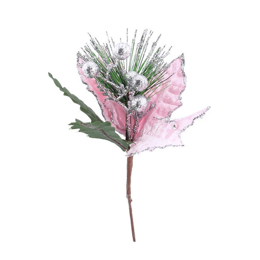 Poinsettia Pine Pick, 19cm, Assorted