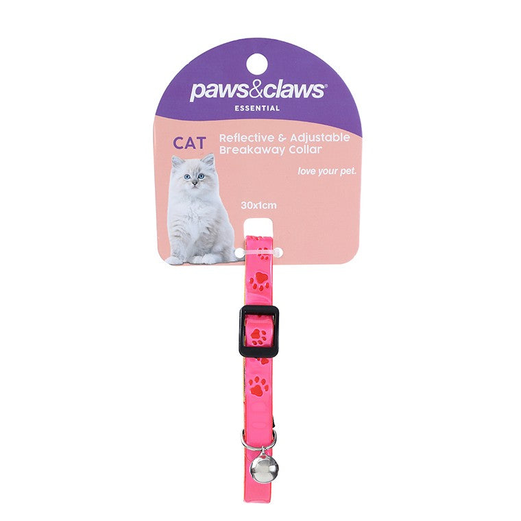 Cat Collar Reflective Breakaway w/ Paw Cut-out, 3 Asstd Colours