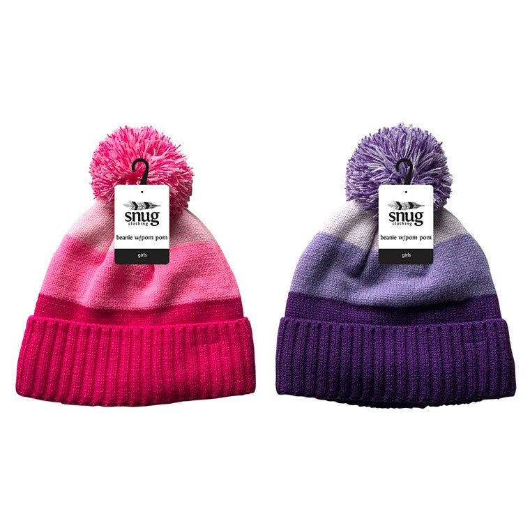 Kids Beanie w/ Pom Pom, 2 Asstd Colours