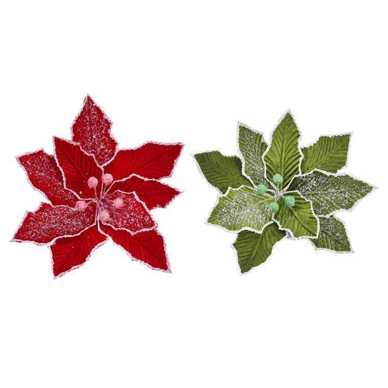 Christmas Iced Poinsettia Clip, Assorted