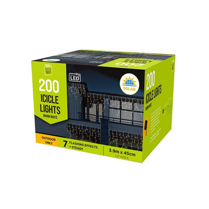 Christmas Solar Icicle Lights  200 LED, Assorted