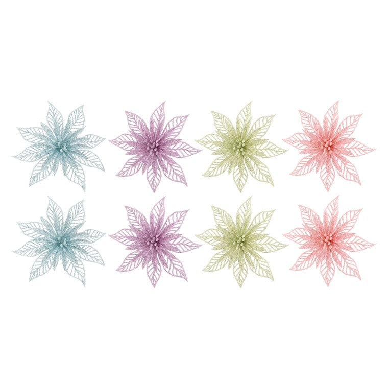 Pastel Glitter Poinsettia Clip, 2pk, Assorted