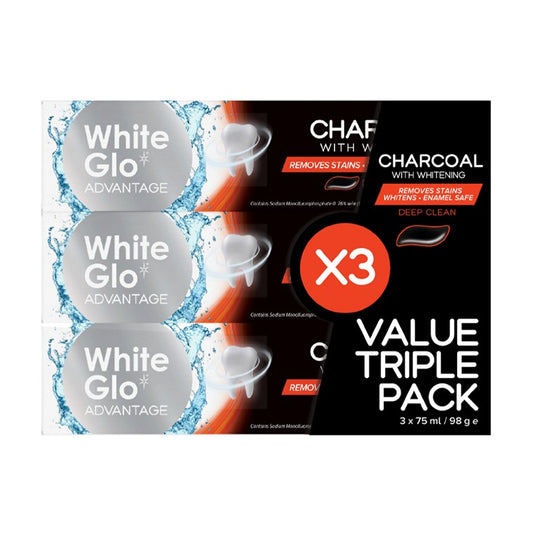 White Glo Charcoal Toothpaste Value Triple Pack, 98g