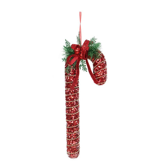 Sparkly Candy Cane w/ Pine Deco, Assorted