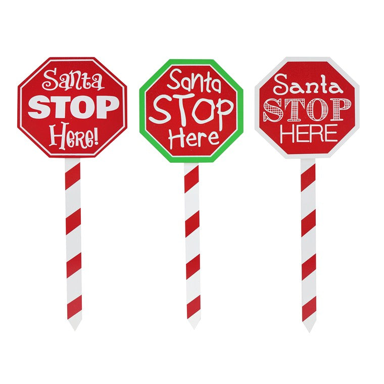 Santa Stop Here Stake, 40cm, Assorted