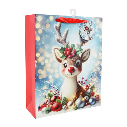 Giftbag Christmas Traditional Snowy, Large, Assorted