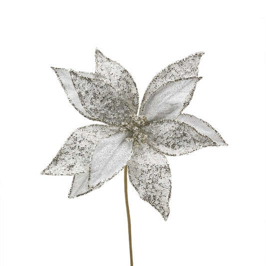 Platinum Poinsettia w/ Clip, 28cm