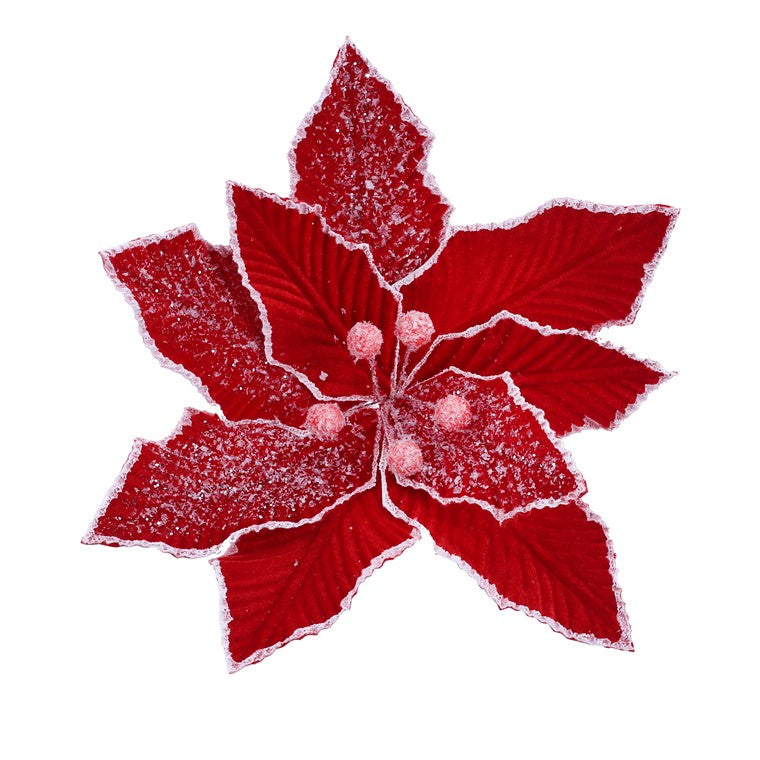 Christmas Iced Poinsettia Clip, Assorted