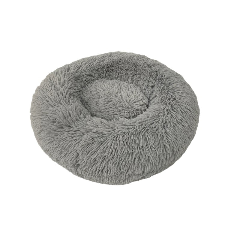 Calming Plush Round Bed, Silver, Small