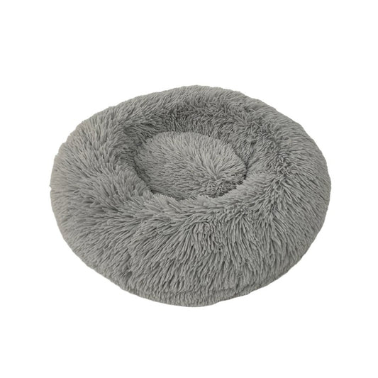 Calming Plush Round Bed, Silver, Small