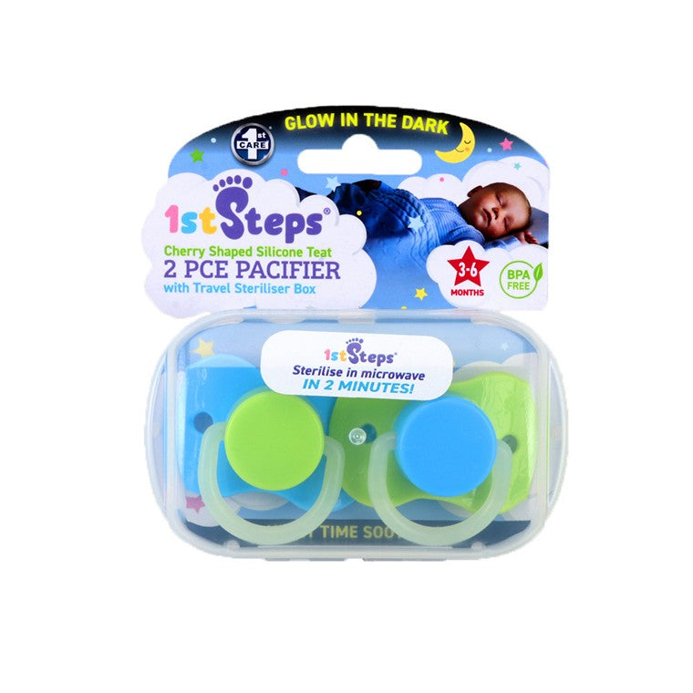1st Steps Pacifier Cherry Teat w/ Travel Steriliser Box, 2pk