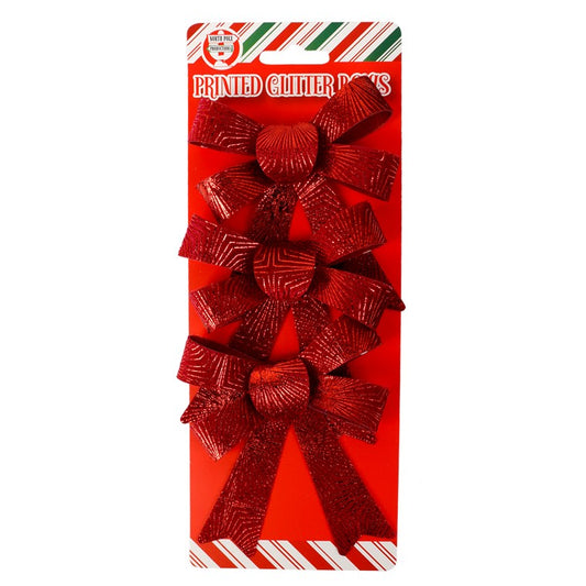 Printed Glitter Bows, 3pk