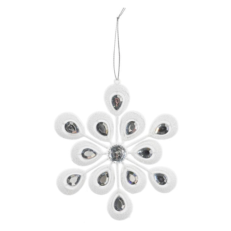 Hanging Jewelled Snowflake, 14cm, Assorted