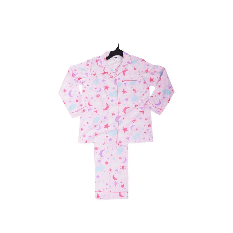 Flannel PJ Set, Moon & Stars, Size 8