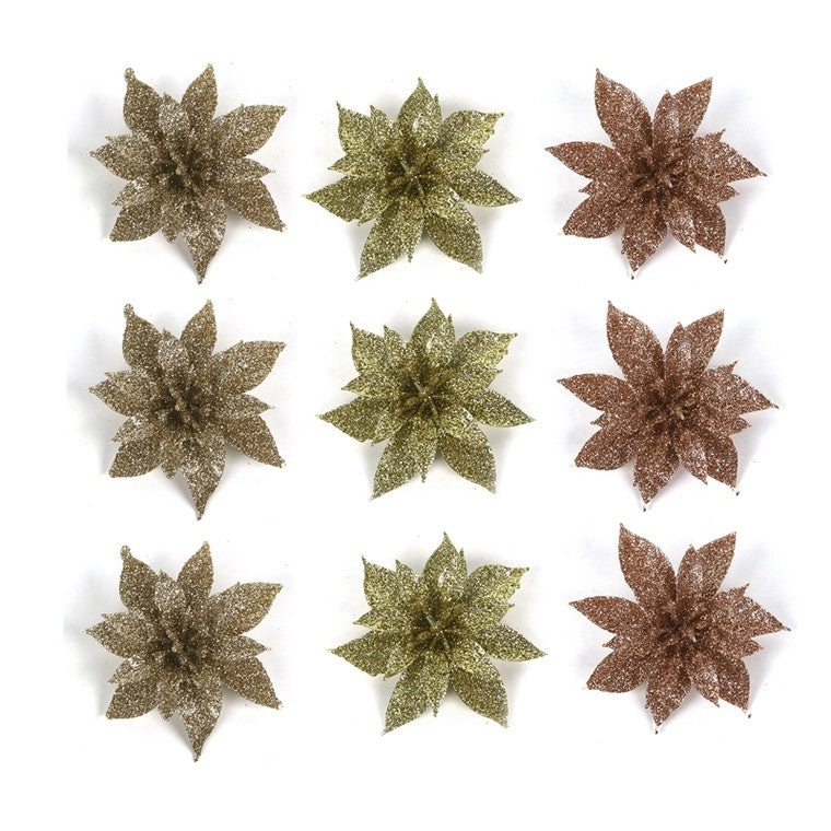 Glitter Flower w/ Clip, 3pk, 8cm, Assorted